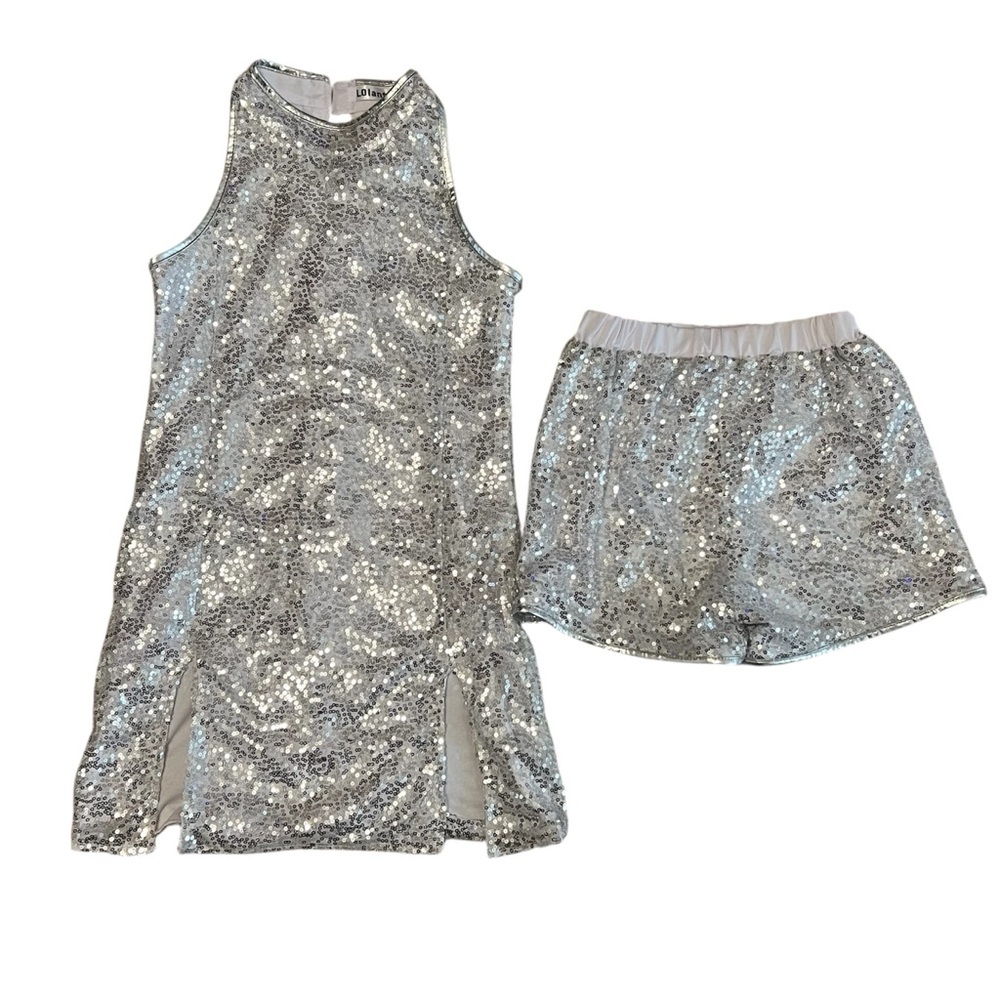 Silver Sequin Girls 8Y Dancing Dress‎ and Shorts Set
